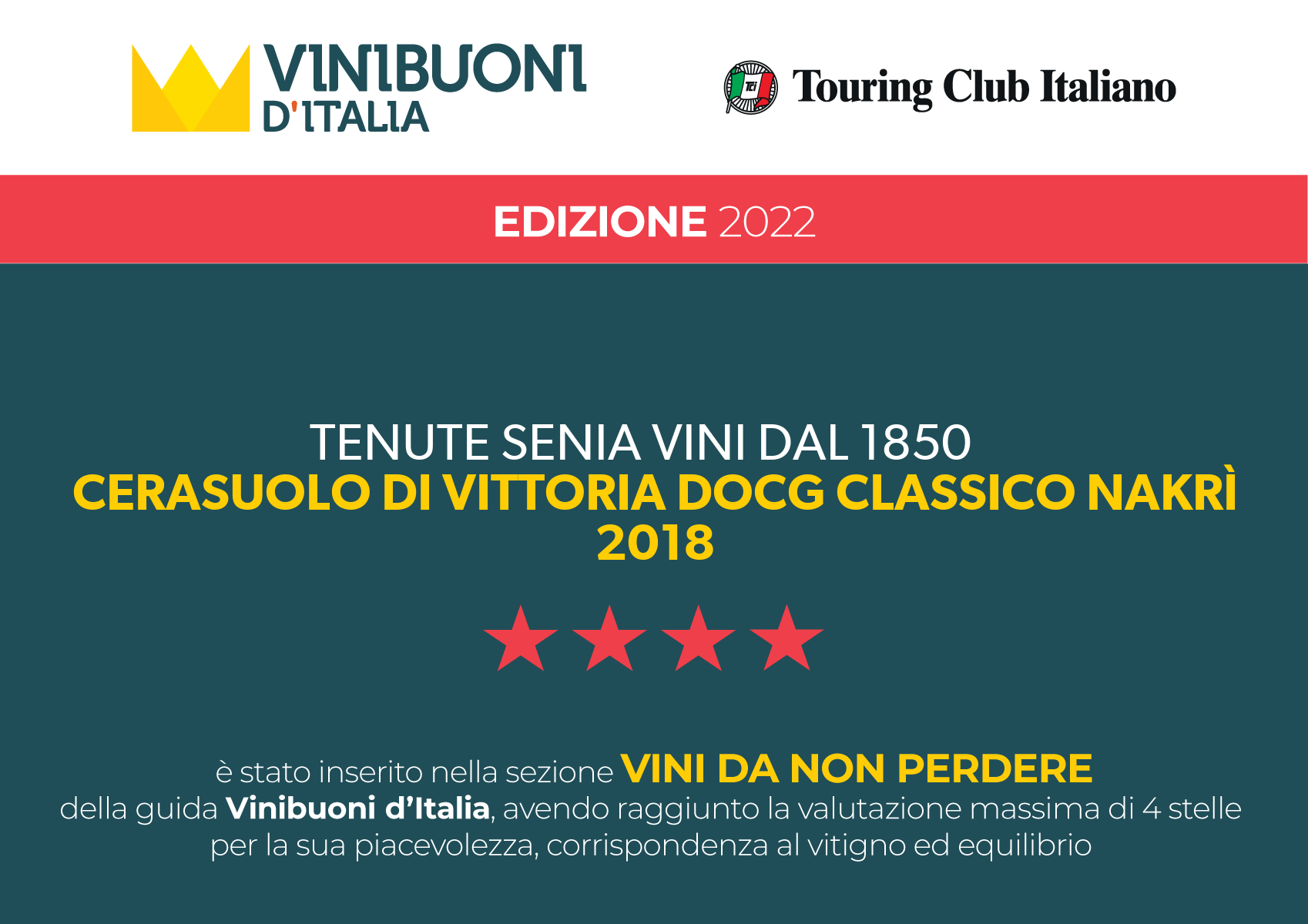 Nei vini da non perdere Nakrì Cerasuolo di Vittoria Docg Classico 2018 Vinibuoni d'Italia 2022