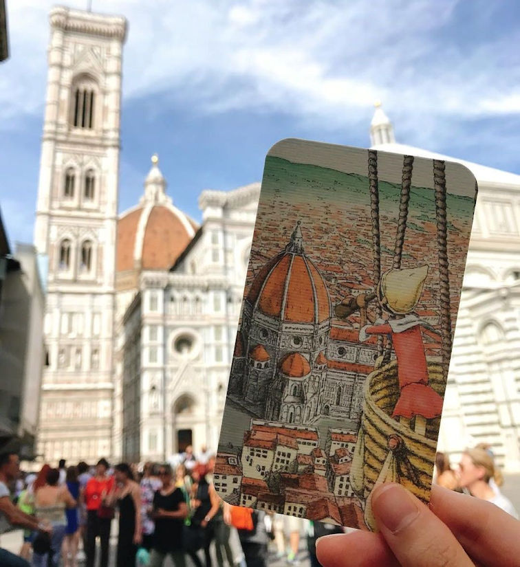 Effetto fotografico del Duomo e immagine su cartolina
Foto di una cartolina di Pinocchio in Mongolfi