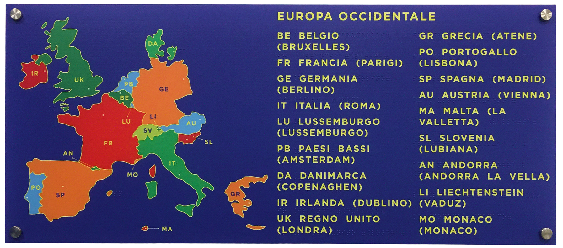 Cartine geografiche a rilievo tattile e Braille - EUROPA OCCIDENTALE - iva al 4%