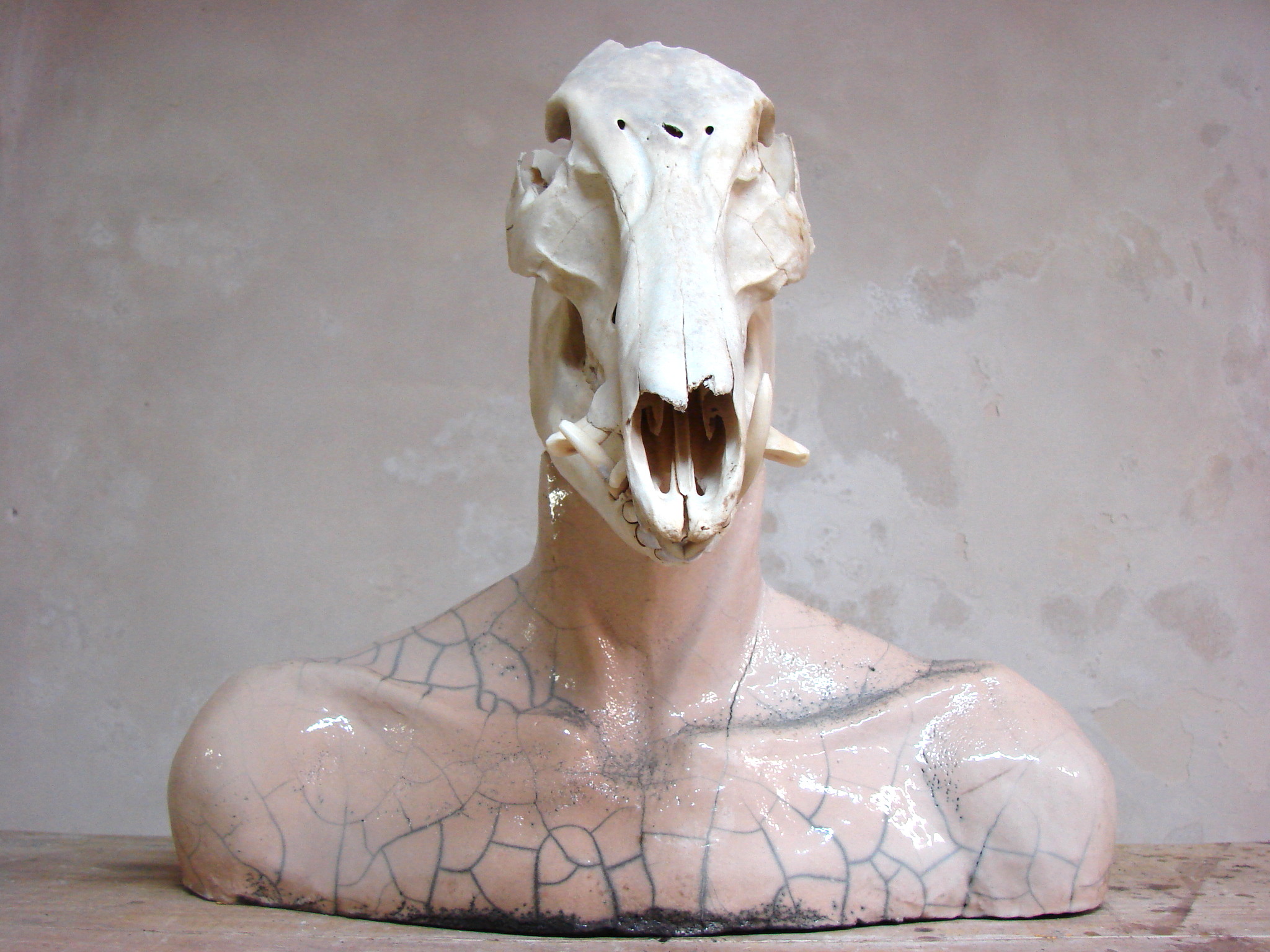 Raku ceramic and skull.