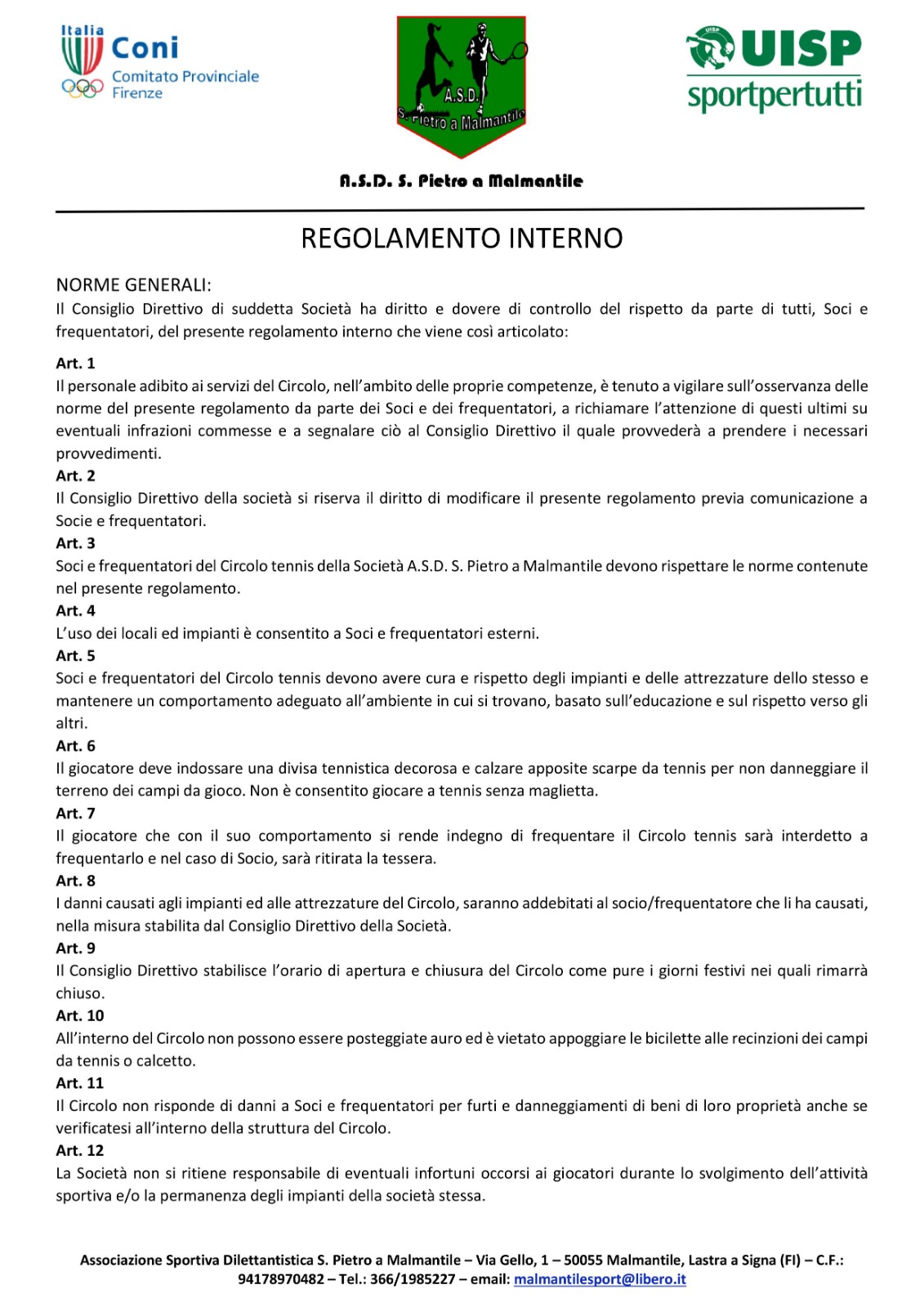 REGOLAMENTO INTERNO PAG.1