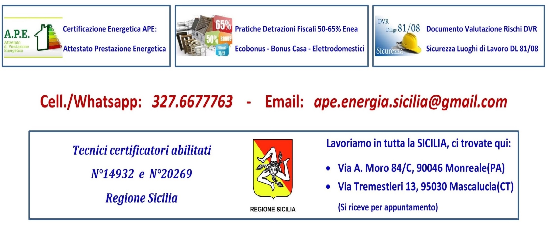 certificazione energetica ape sicilia,pratiche enea,ecobonus,rspp dvr salute e sicurezza nei luoghi di lavoro sicilia,superbonus 110 sicilia