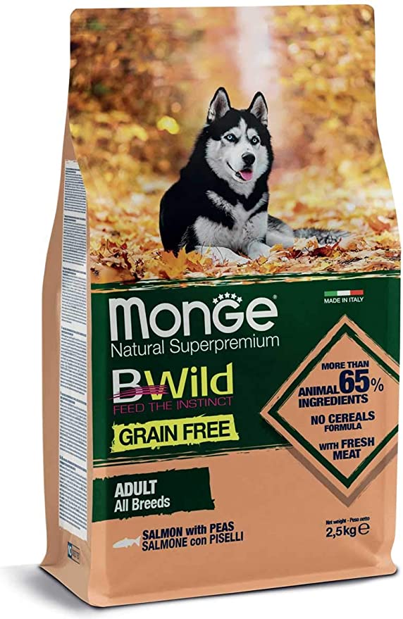 MONGE BWILD Grain Free – Salmone con Piselli – All Breeds Adult