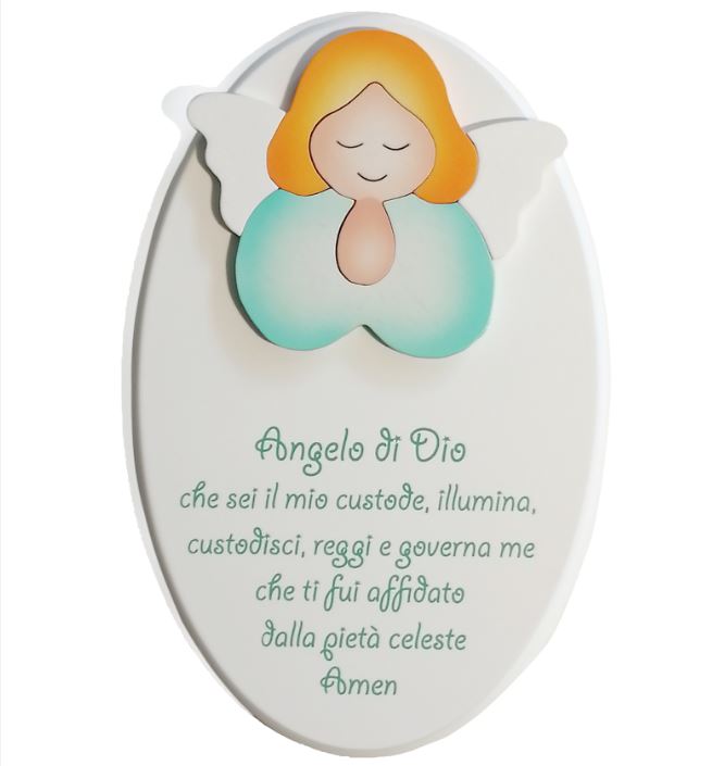 ANGELO DI DIO - Angelo che prega verde - ovale piccolo bianco (14X22x1,2) cod.70030