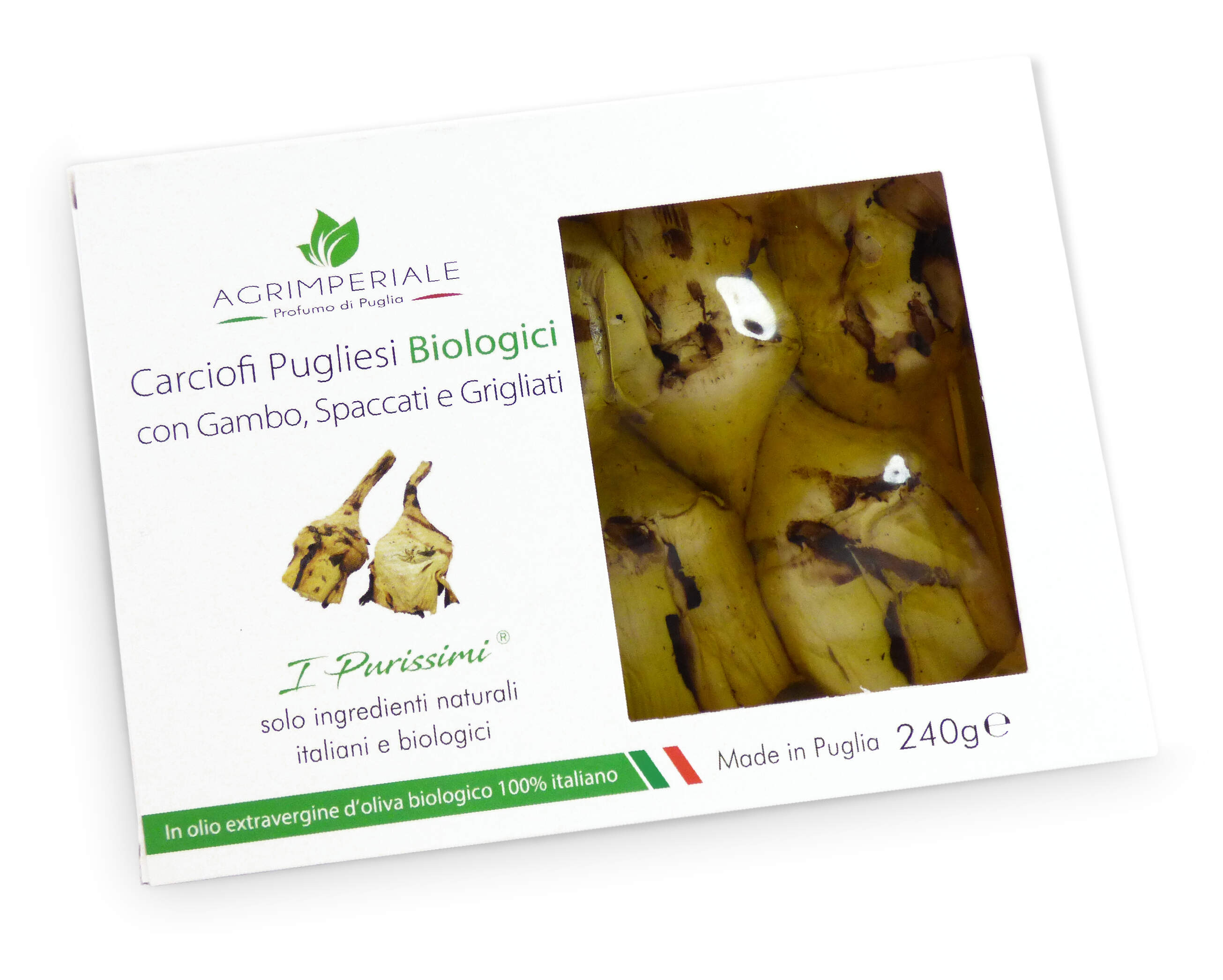 Carciofi Pugliesi Biologici con gambo spaccati e grigliati - 240 grammi linea "I Purissimi"