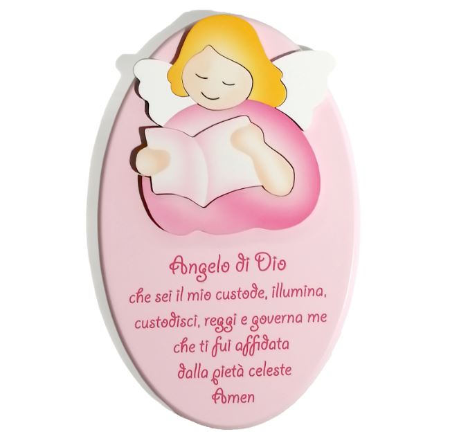 ANGELO DI DIO - Angelo che legge rosa - ovale piccolo rosa (14X22x1,2) cod.70038