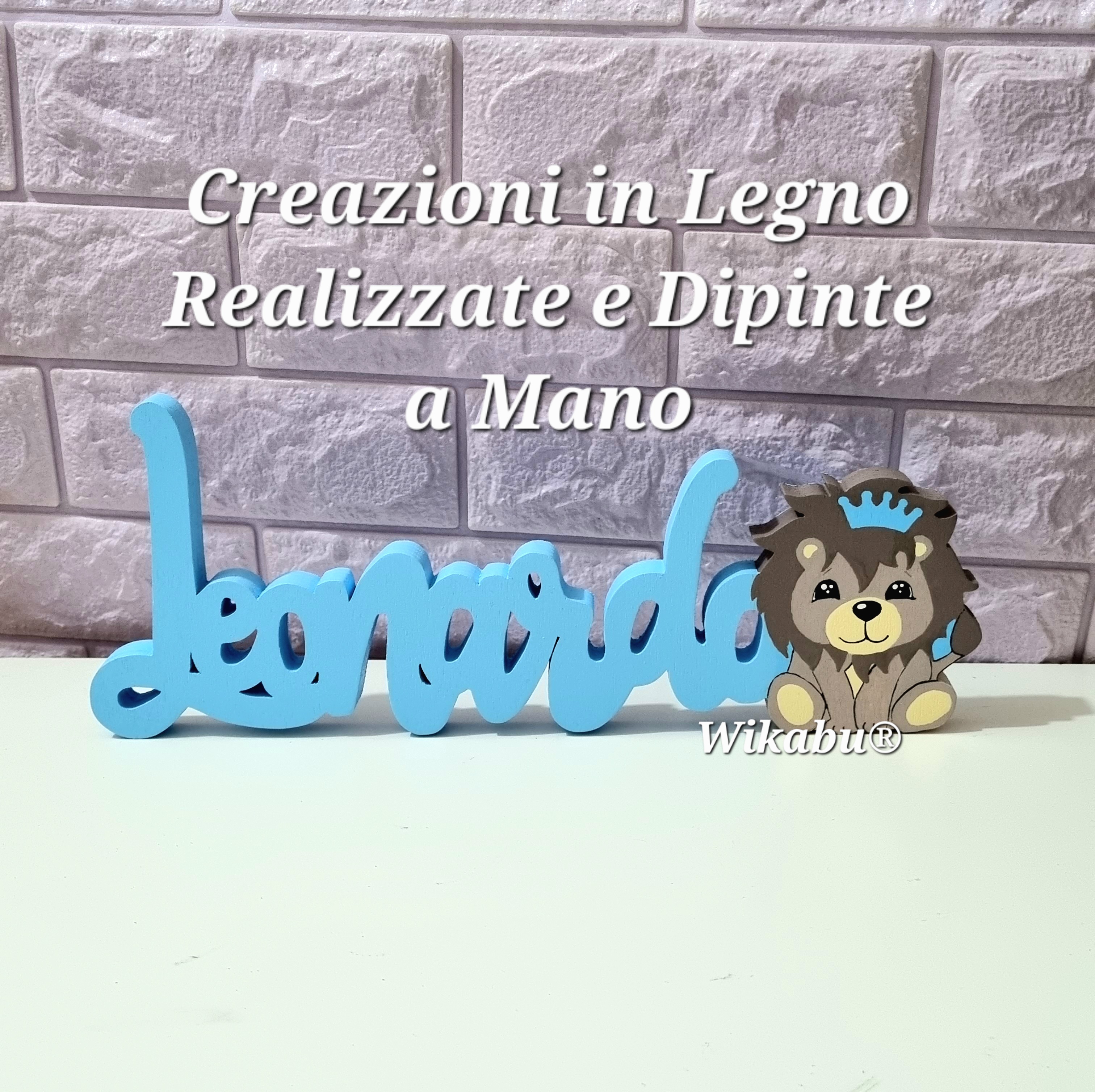 Nome in legno con base tema Leone – Idea's Cottage