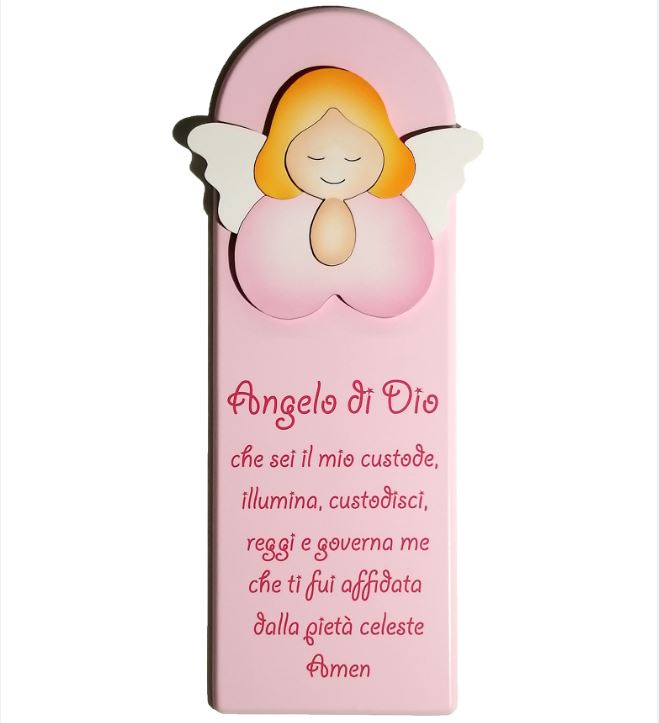 ANGELO DI DIO - Angelo che prega rosa - pala piccola rosa (10X29x1,2) cod.07093
