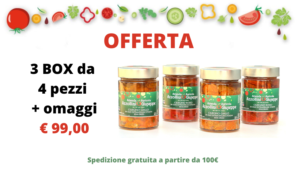 3 BOX da 4 pezzi Pomodori "ciliegino" semi-secchi in olio extra vergine d'oliva