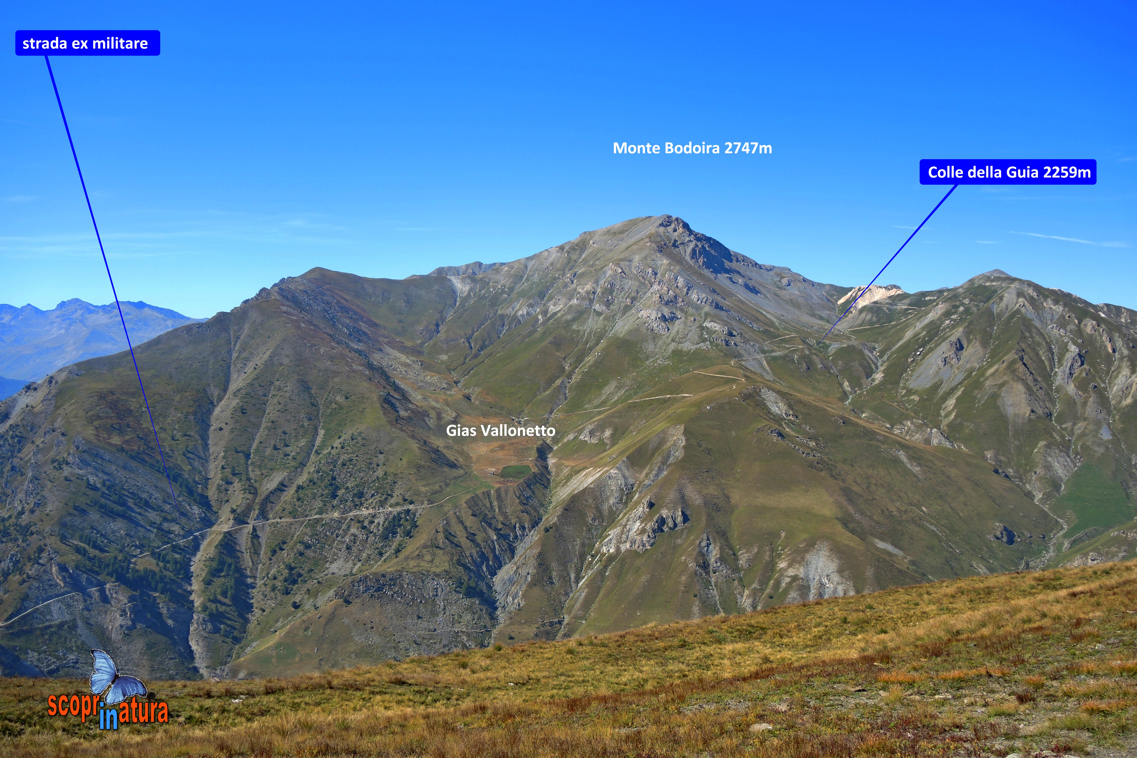 panoramica al Gias Vallonetto  e Monte Bodoira 2747m  Colle della Guia 2259m