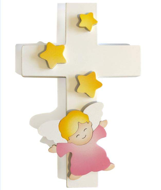 Angelo dei figli di Dio - croce bianca angelo rosa (20x13x2) cod.70047