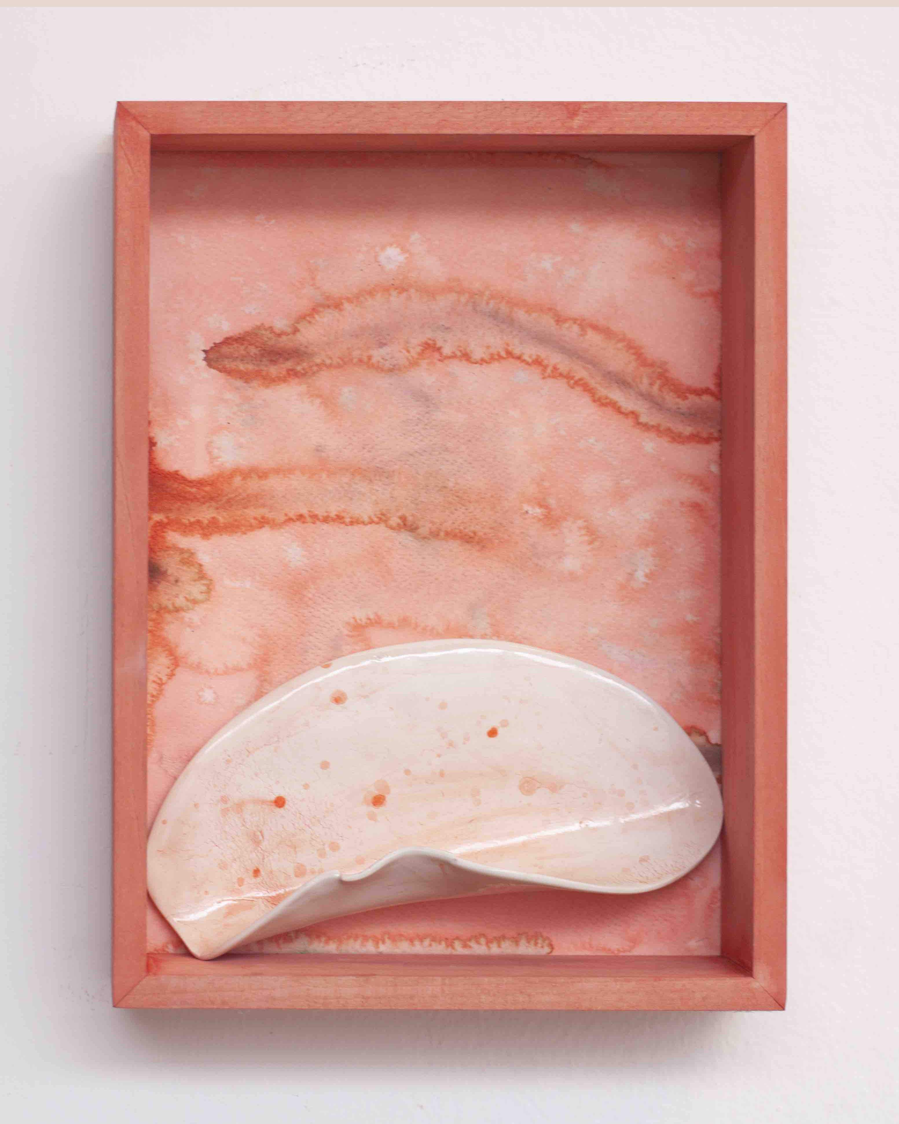2022, watercolor on paper, wood and glazed ceramic, 34 × 25 cm