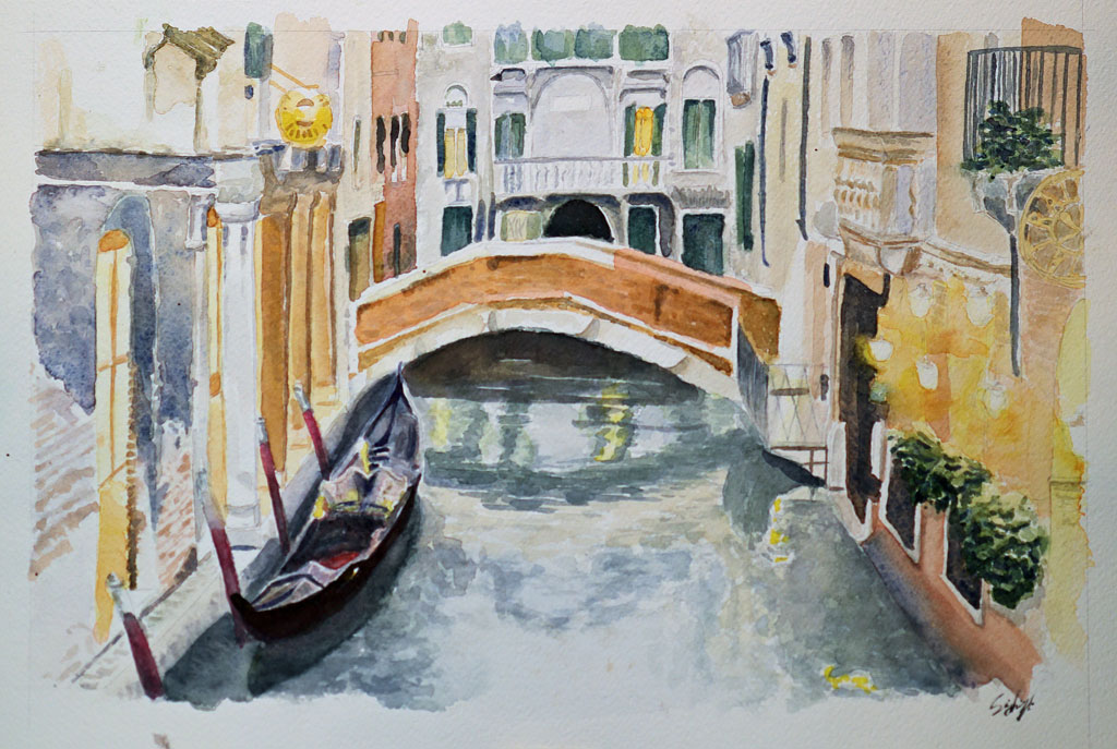 waterpaint of a tipical view of Venice