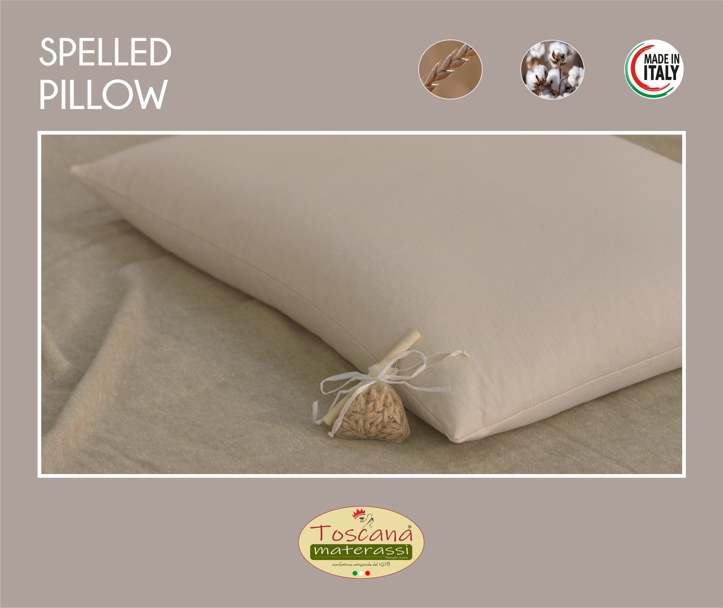 Organic spelled chaff pillow and pure organic cotton fabric + lining