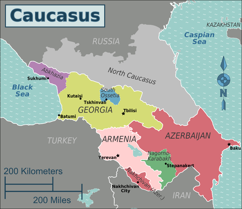 Mappa caucaso armenia georgia e azerbaigian con stelledoriente