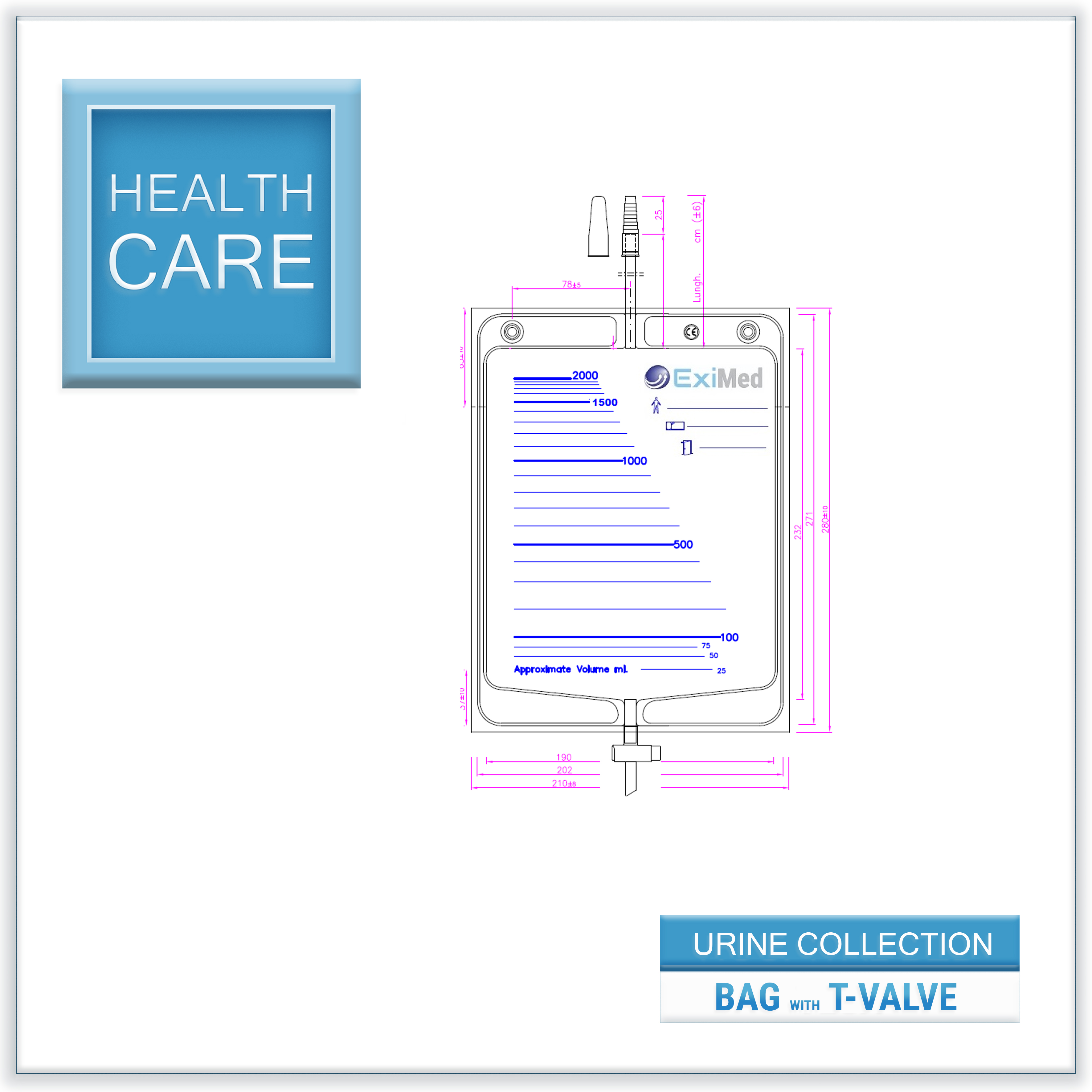 Urine collection bag (T-Valve outlet)