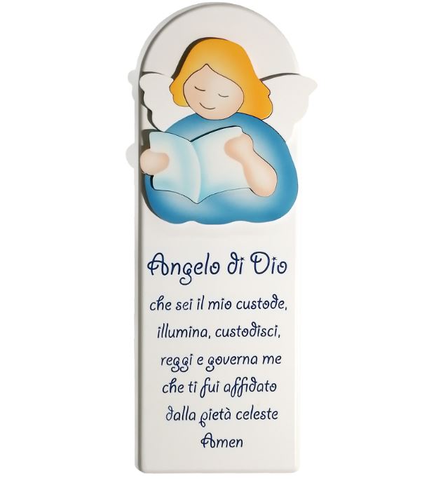 ANGELO DI DIO - Angelo che legge celeste - pala piccola bianca (10X29x1,2) cod.07175