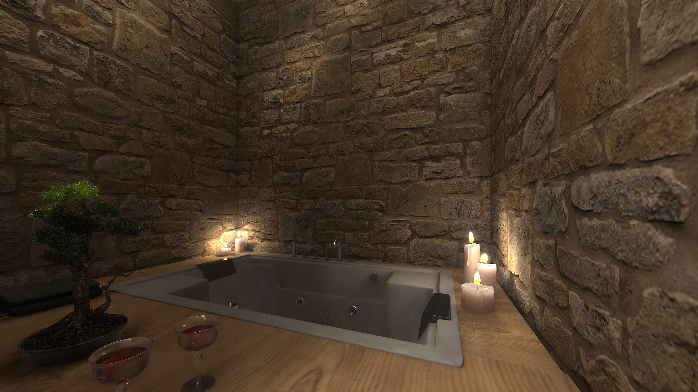 zona spa con pareti in pietra