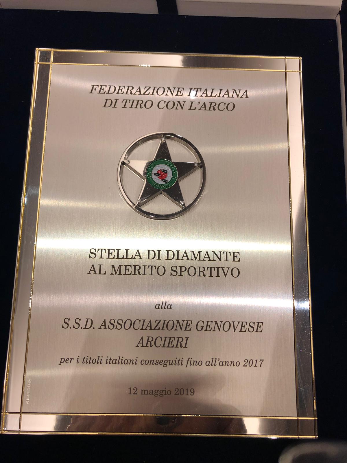 12/05/2019 Stella di Diamante al Merito Sportivo