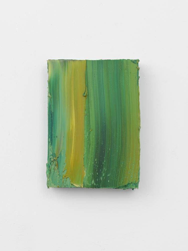 (Emerald green/Indian Yellow lake), 2021, Oil on aluminium, 48 x 34 x 8 cm