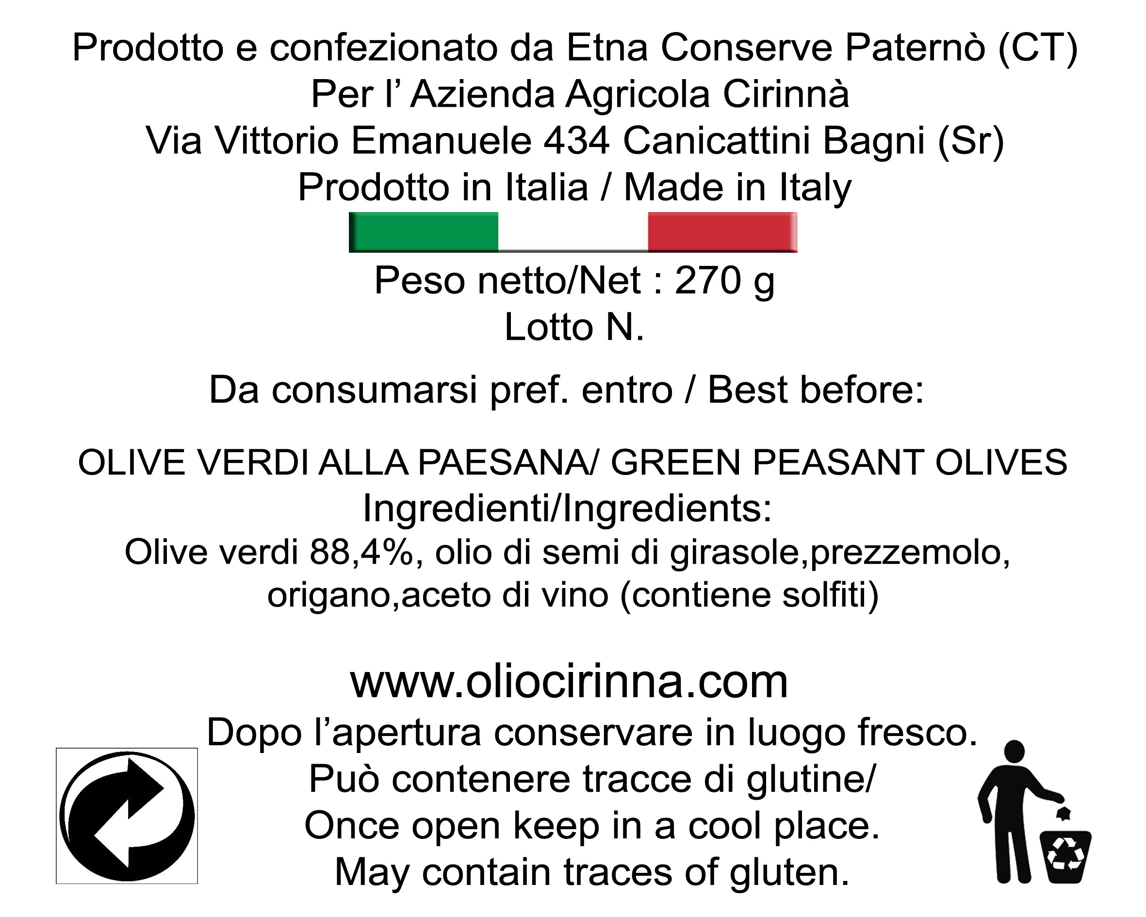 Olive verdi dei Monti Iblei senza Peperoncino 100 % Siciliane in busta sotto vuoto