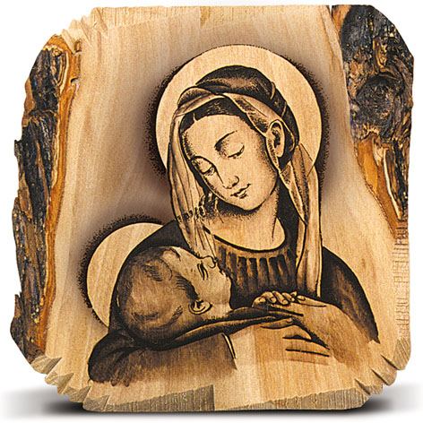 Madonna del tenero sguardo su legno d'olivo (17x22) (AS0026)