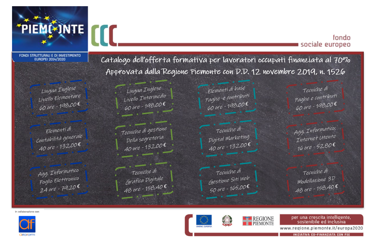 Corsi sede di Asti: Approvazione Catalogo dell'Offerta Formativa di Regione Piemonte periodo 2019-2021