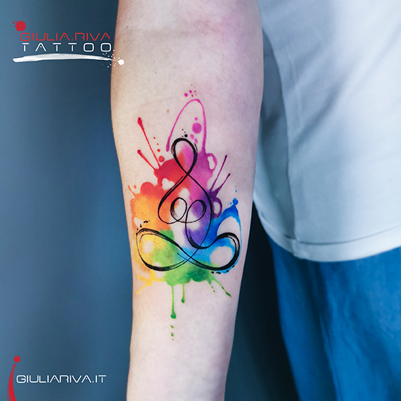 madre om budda buddismo tatuaggio watercolor arcobaleno