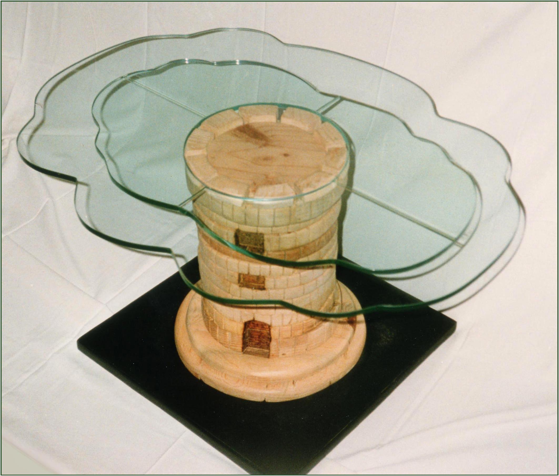 tavolino basso - legno, acrilici, vetro molato cm 85x60x45