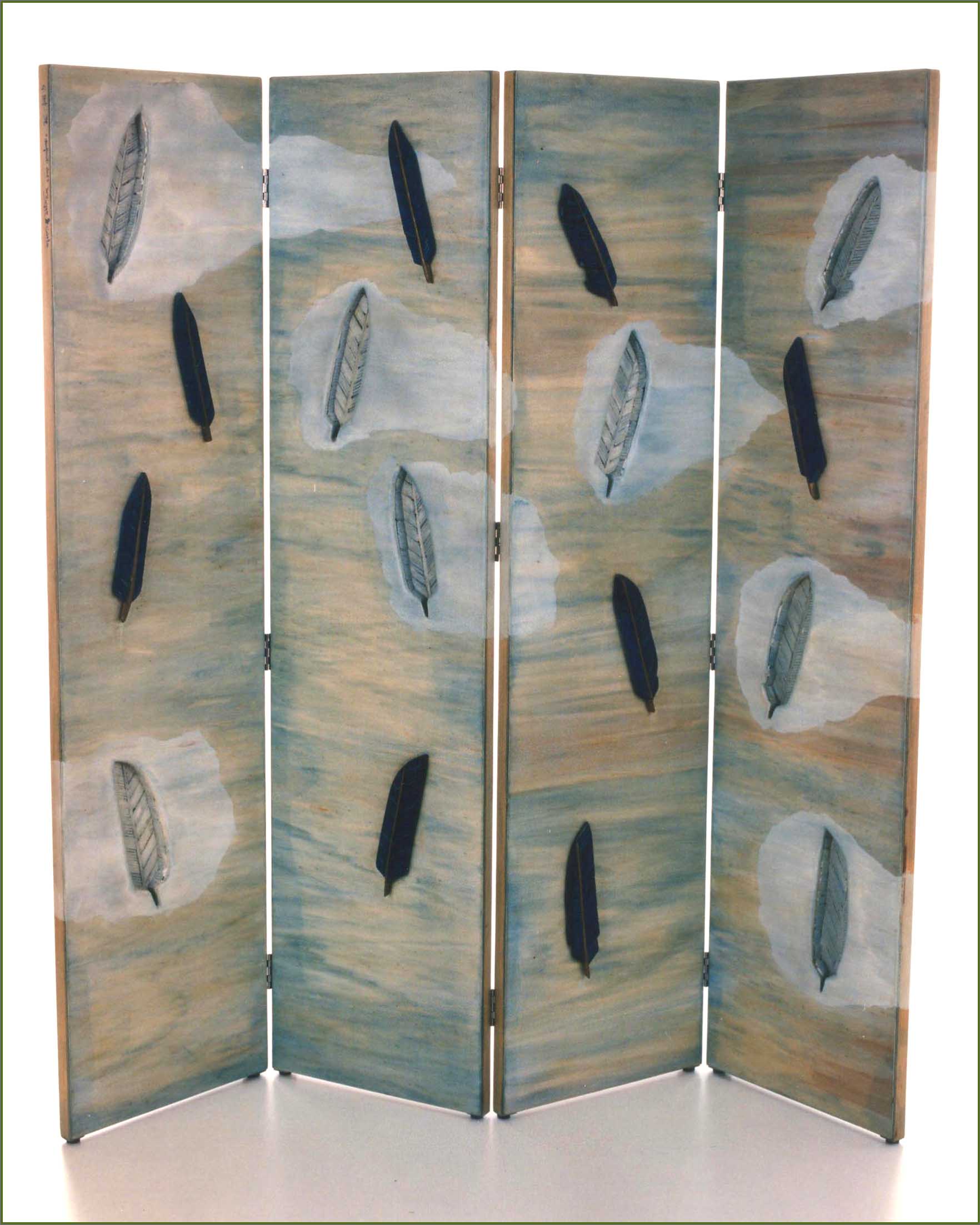 paravento serie Neofossili - legno, aniline, tela cm 180x160x4