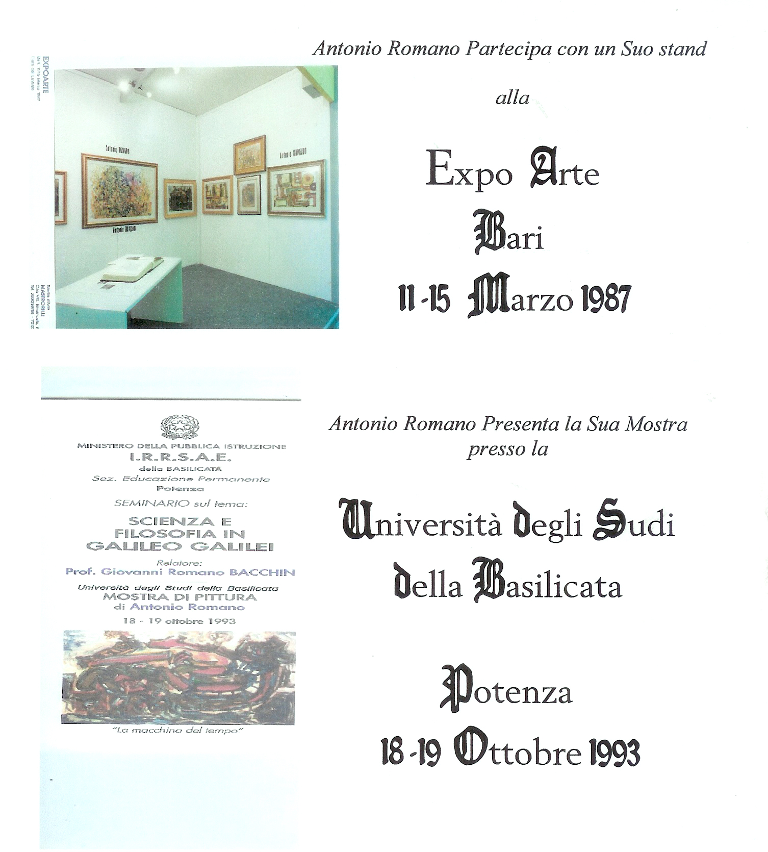 Mostra all'Expo Arte di Bari e Università degli Studi della Basilicata di Potenza