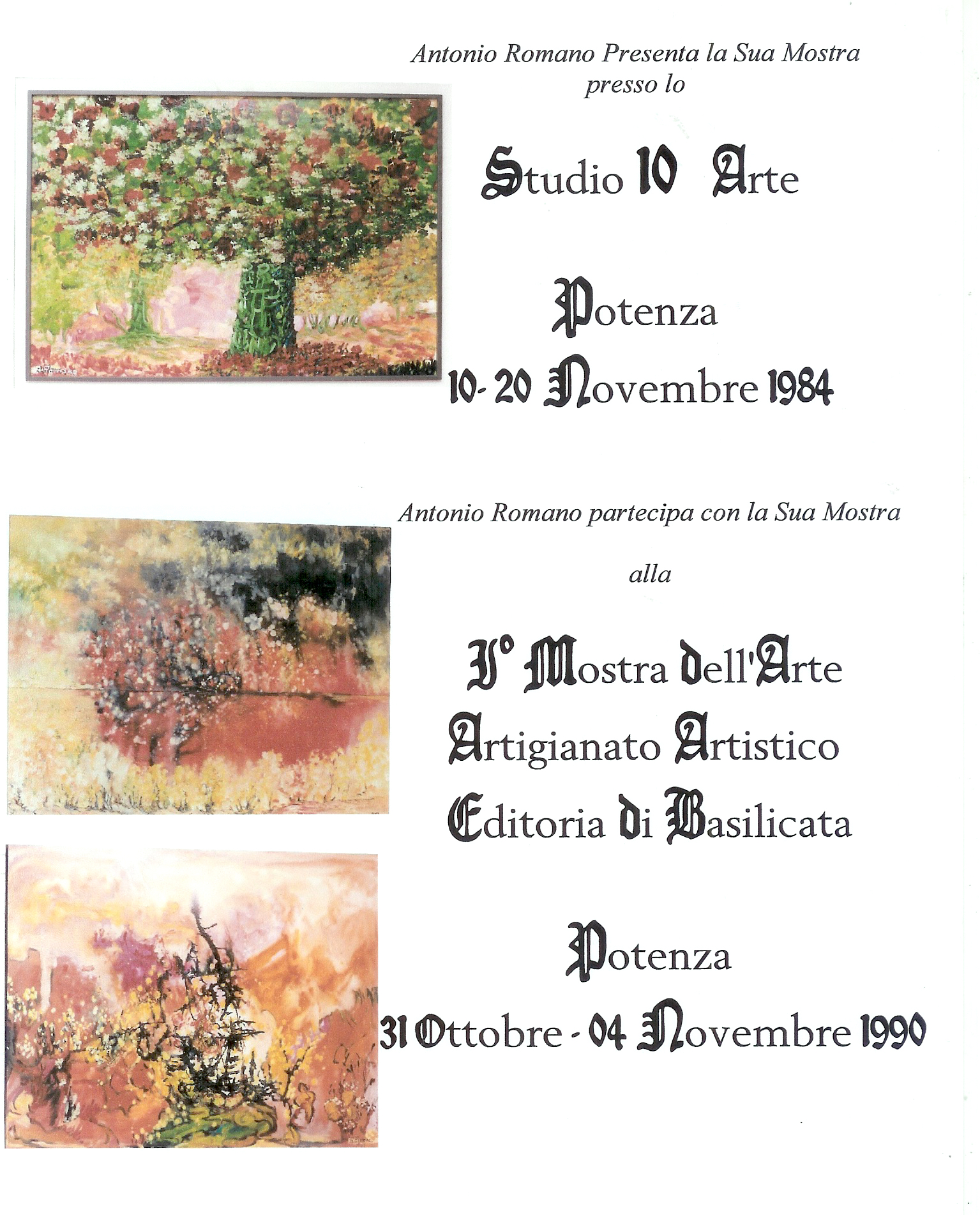 Mostra Studio 10 Arte e I° Mostra dell'Arte, Artigianato Artistico - Editoria di Basilicata a Potenza
