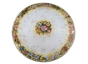 Tavolo in pietra lavica ceramizzata floreale tondo
