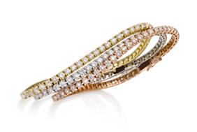 Tennis Bracelets in Various colors of gold and diamonds G Vs of different carat weights and prices