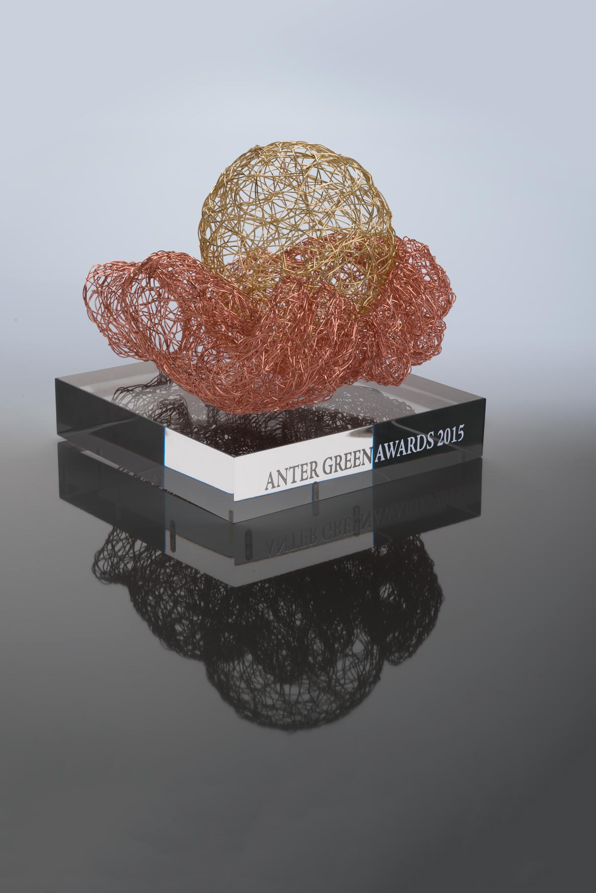 2015 - filo di rame, filo d'ottone, plexiglass - cm. 20x20x18 - sculture trofeo (collezioni private)
