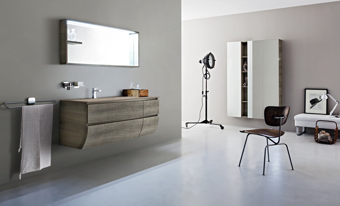 bagno moderno design minimal senza maniglie - deimos stone - colore ecru - con vasca integrata
