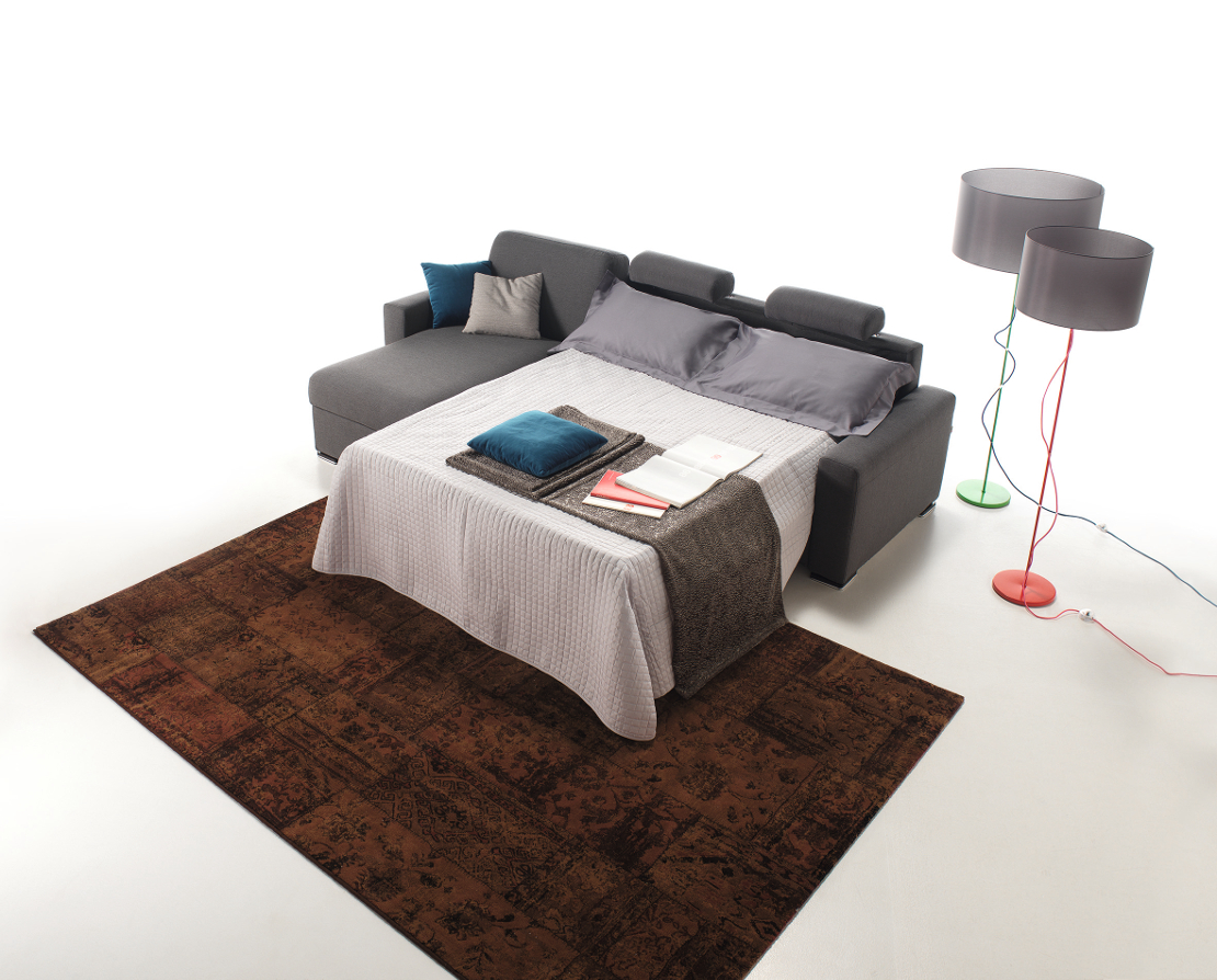divano-letto moderno - colore grigio - in tessuto sfoderabile - con chaise longue