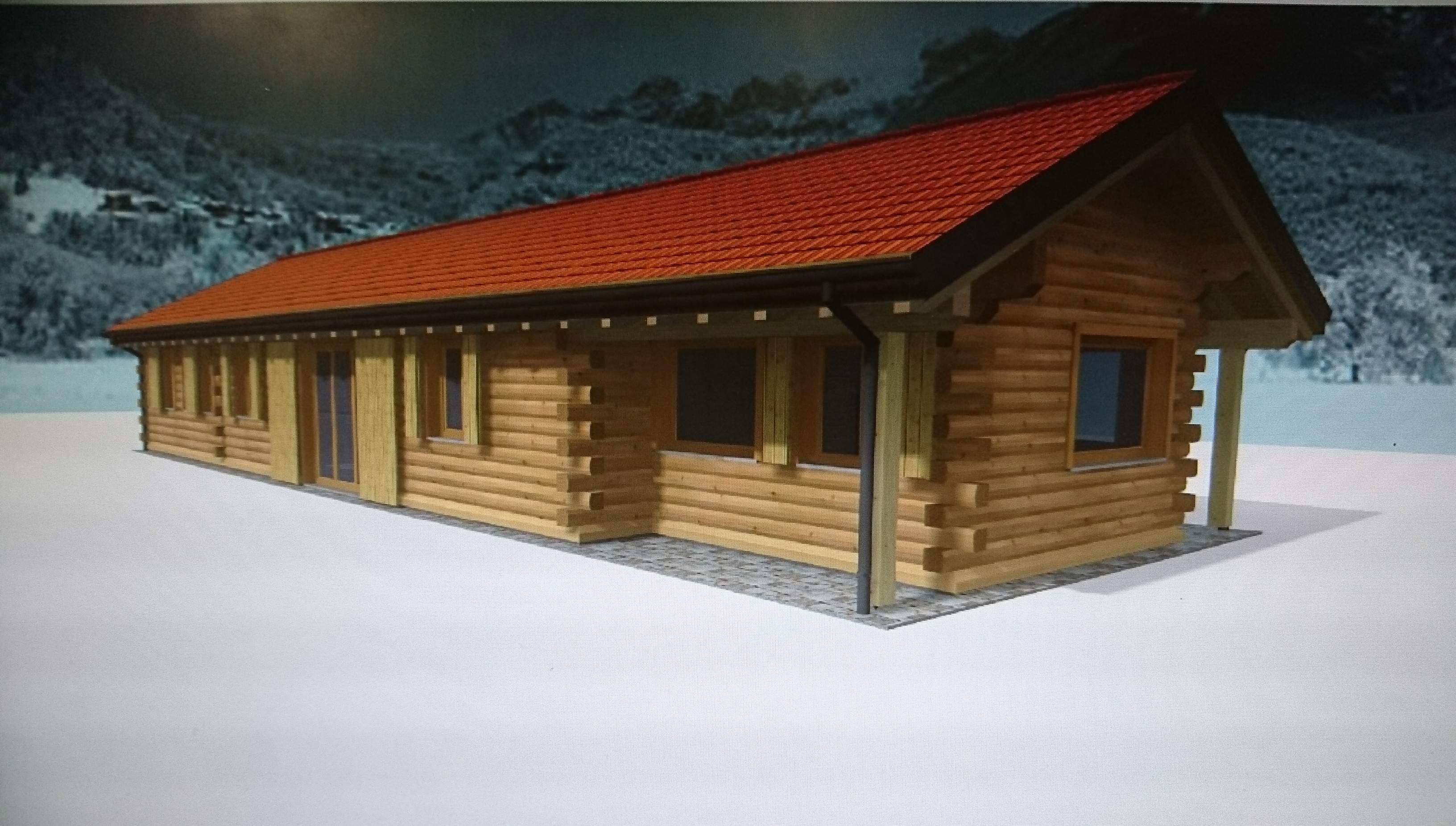 Struttura blok-house - immagine di presentazione rendering con fotoinserimento