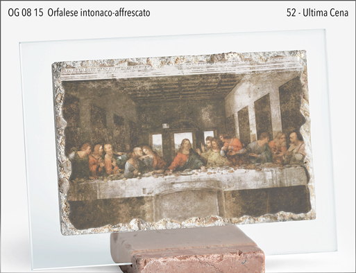 OG 08 15 - 263 Leonardo Orfalese intonaco-affrescato formella cm 10x15x1,2 con cristallo base marmo