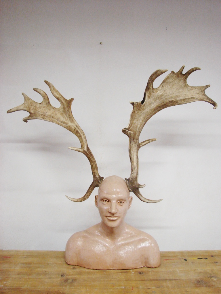 Raku ceramic and deers horns