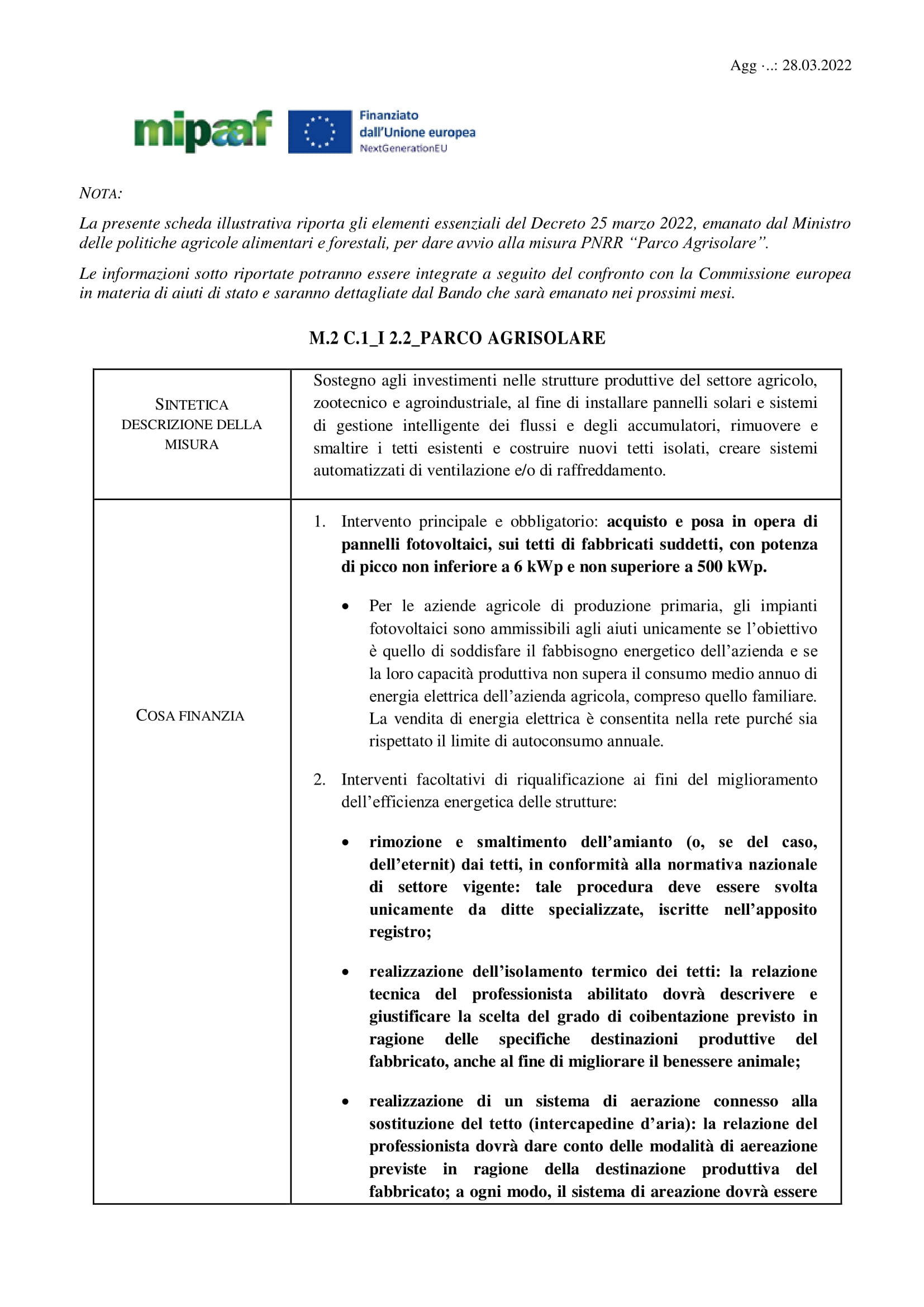 Scheda illustrativa Decreto Mipaaf Parco Agrisolare-1jpg