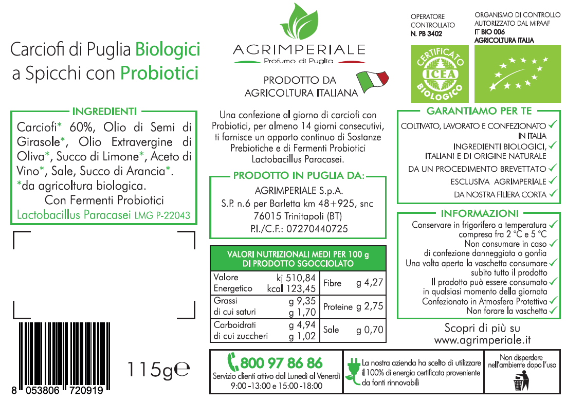 Carciofi Pugliesi Biologici con PROBIOTICI - Box da 14 confezioni - BREVETTO ITALIANO INTERNAZIONALE