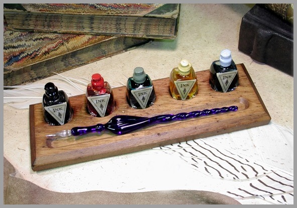 WOODEN WRITING DESK WITH GLASS PEN