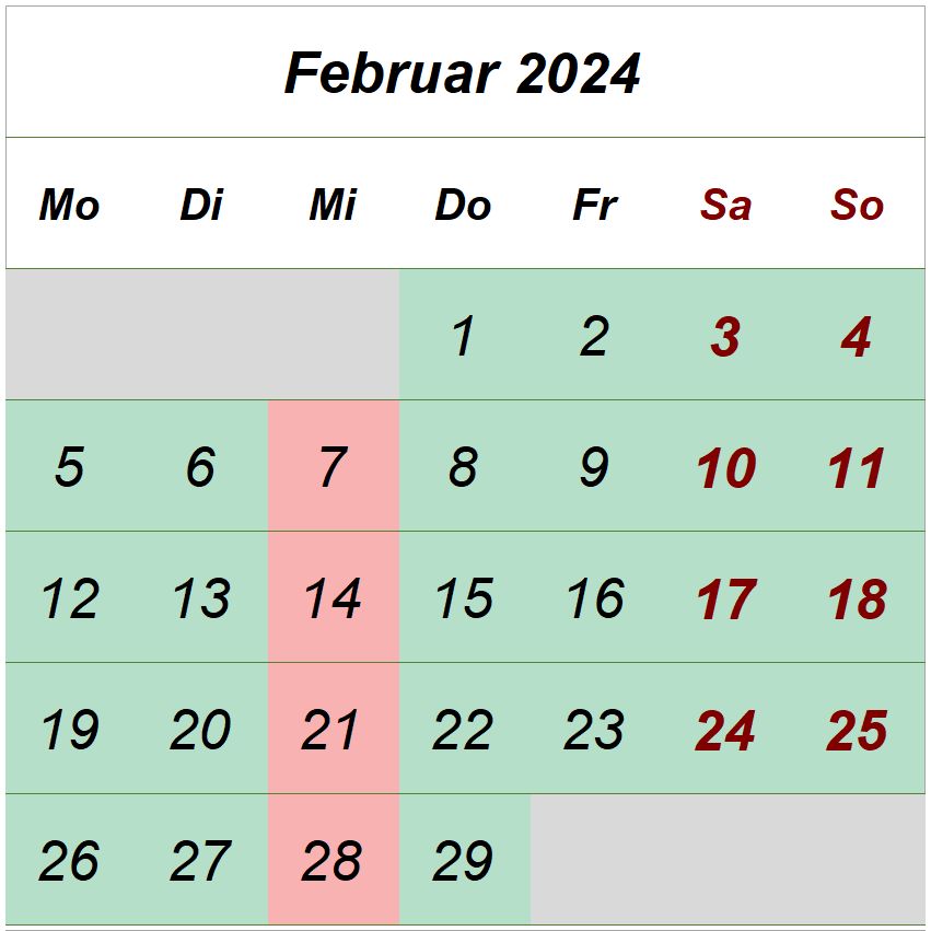 Öffnungszeiten Februar 2024