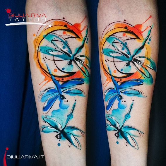 libellula tatuaggio tatoo watercolor luna monn esoterico