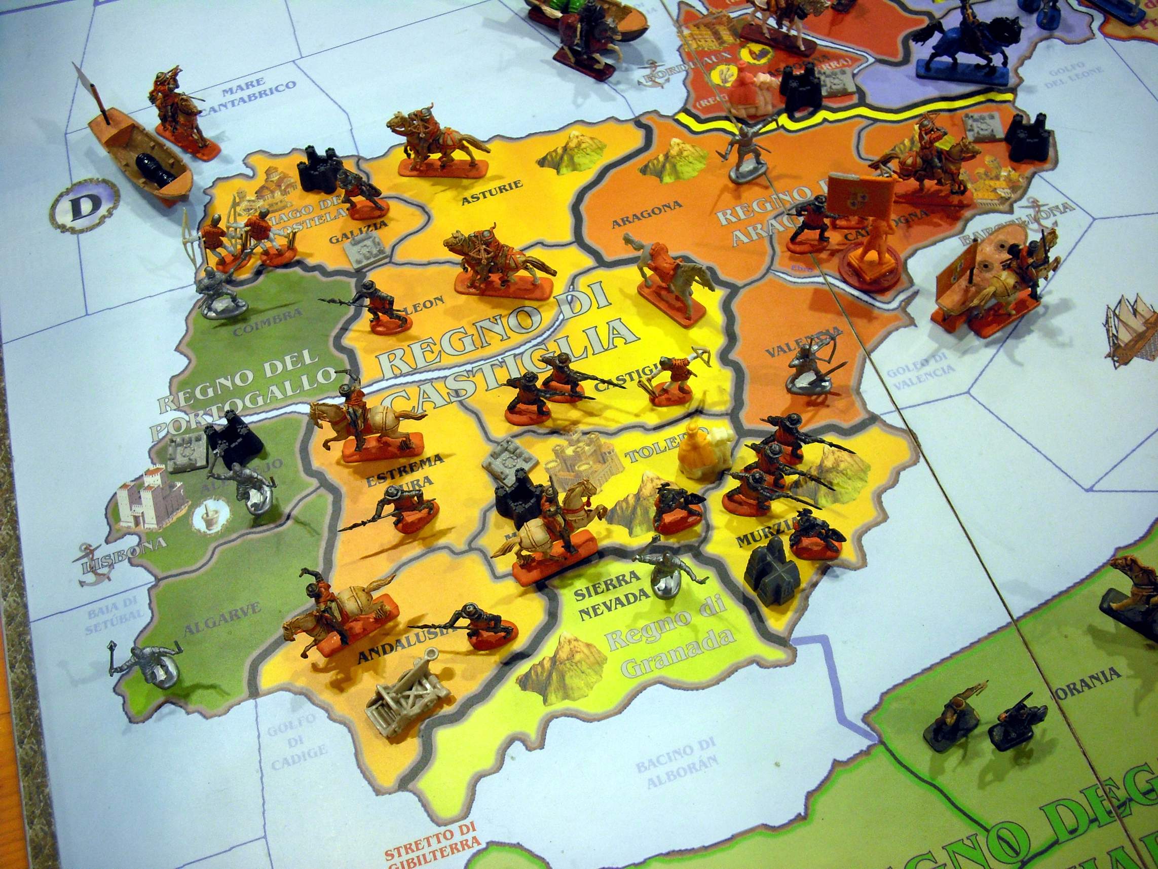Penisola Iberica con il Regno di Castiglia del giocatore e altri Regni occupati dai barbari.