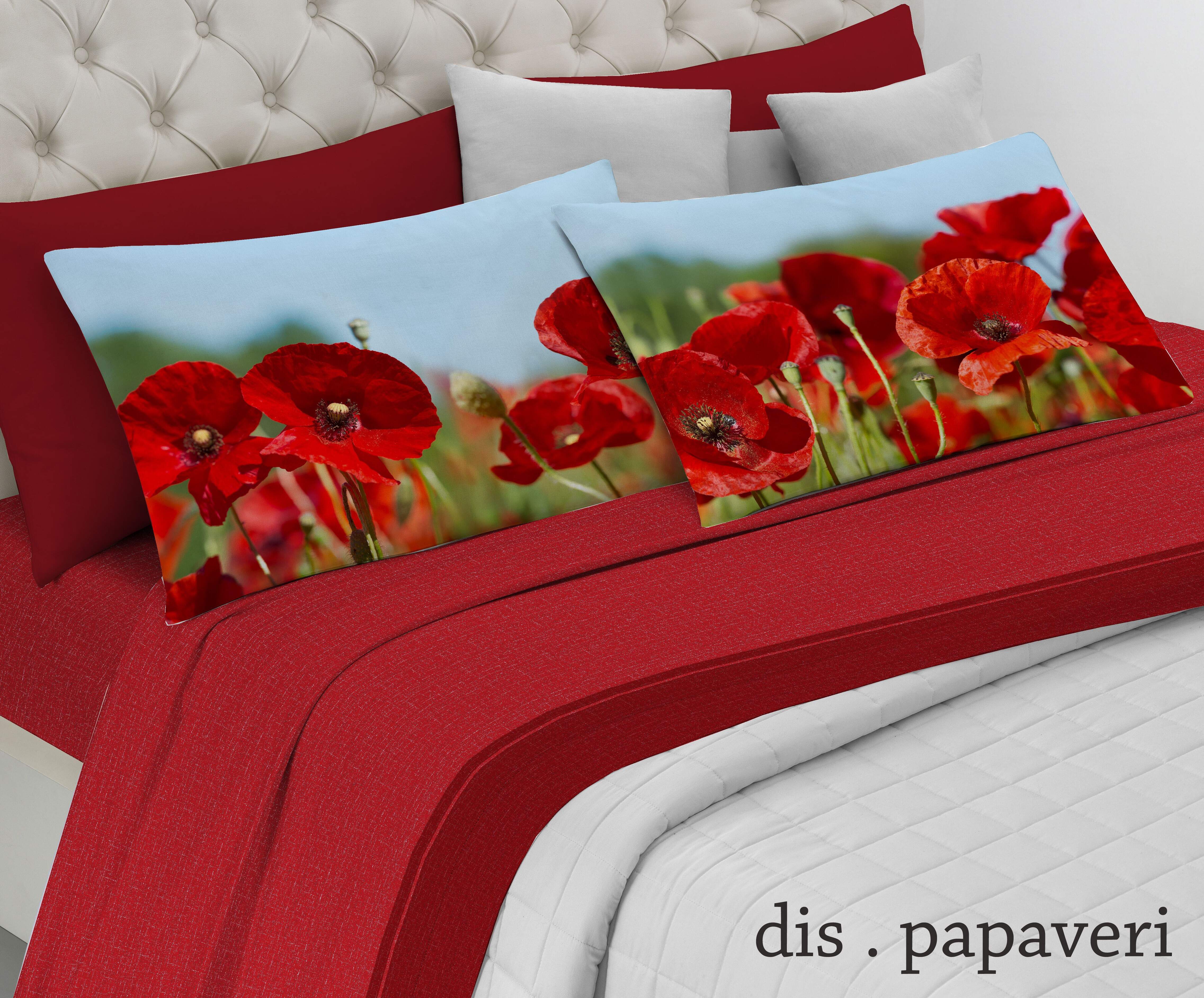 Completo letto lenzuola matrimoniale Papaveri rosso Spin off