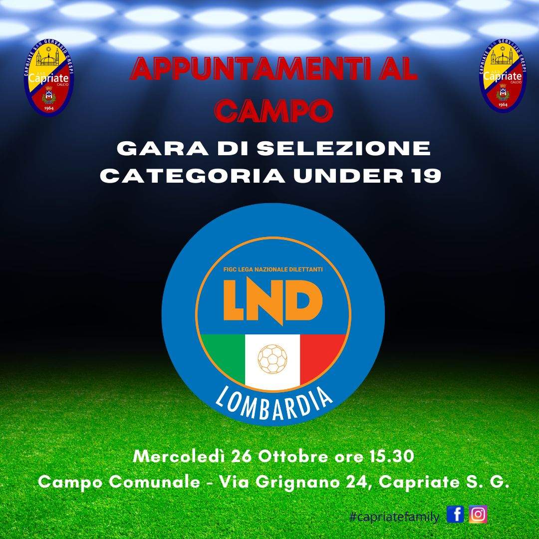 26 OTTOBRE I MIGLIORI UNDER 19 AL COMUNALE