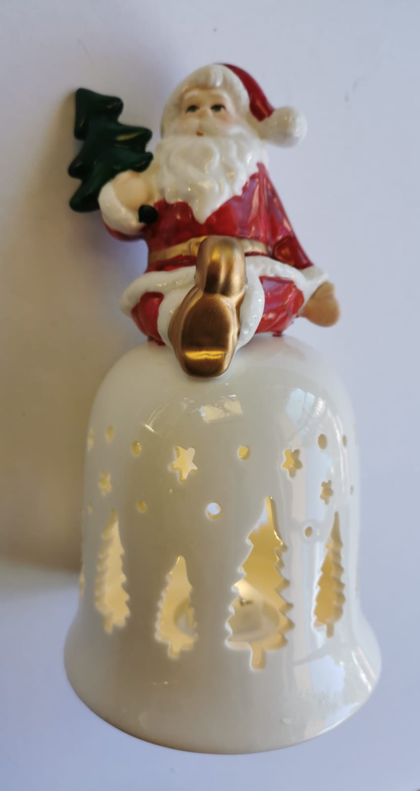 Campanella in porcellana con luce led Babbo Natale