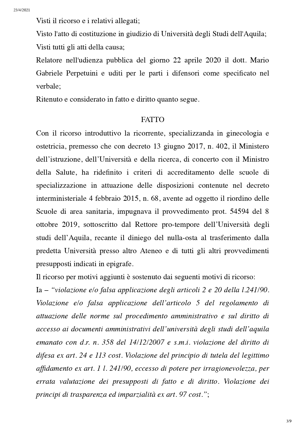 sentenza n 00157-2020 - TAR Abruzzo - nulla osta specializzandi_page-0003jpg